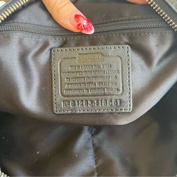 COACH Black Y2K Patent Stripe Boston Signature Tote Shoulder Bag - Picture 9 of 10